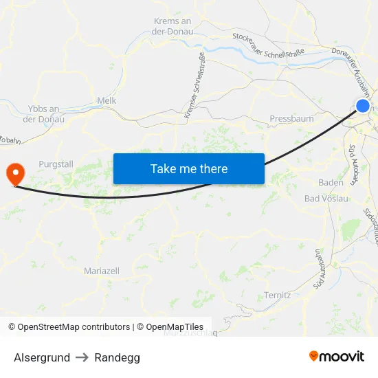 Alsergrund to Randegg map