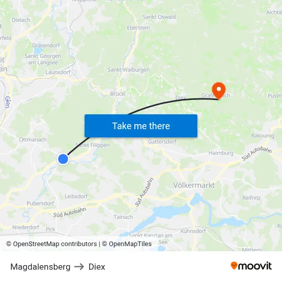 Magdalensberg to Diex map