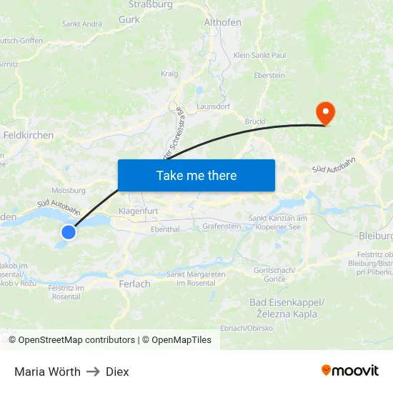 Maria Wörth to Diex map