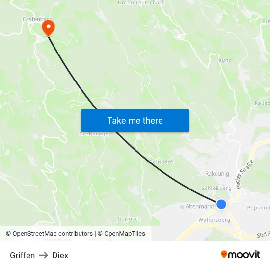 Griffen to Diex map
