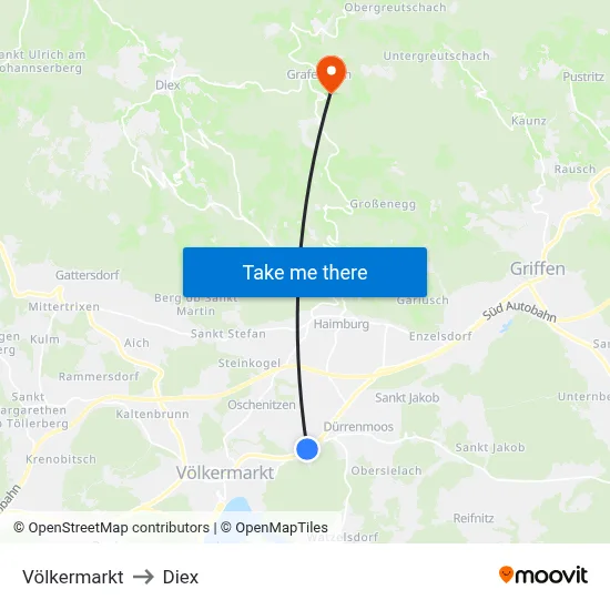 Völkermarkt to Diex map