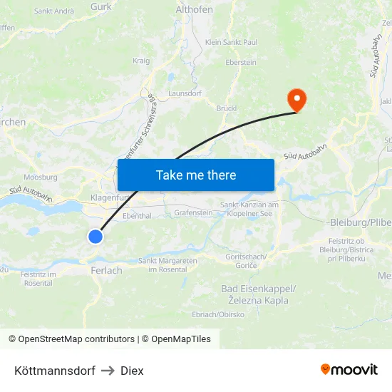 Köttmannsdorf to Diex map