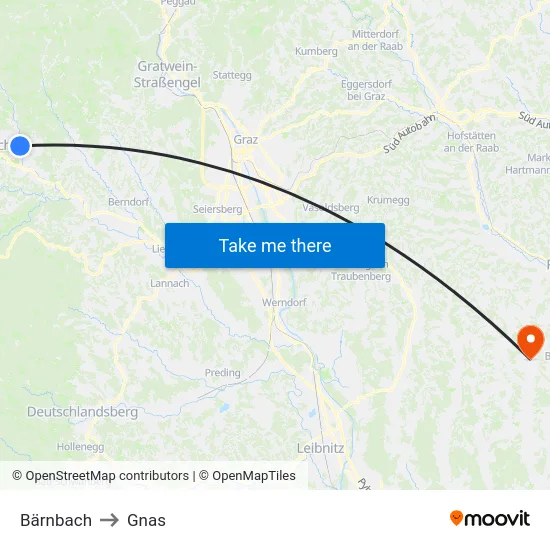 Bärnbach to Gnas map
