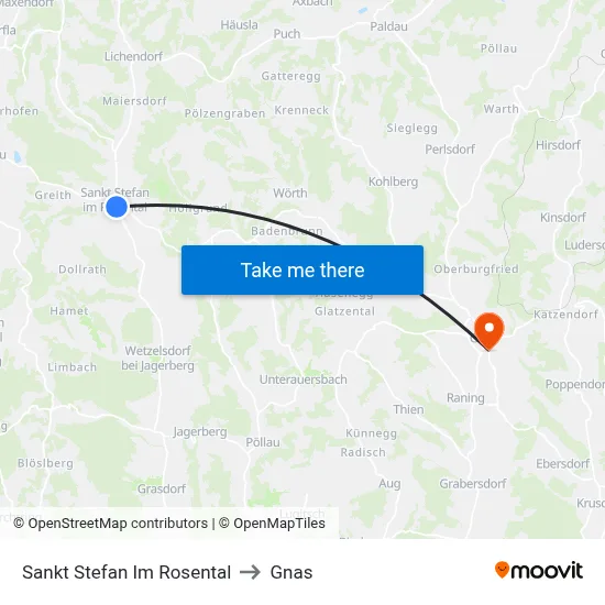 Sankt Stefan Im Rosental to Gnas map