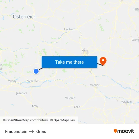 Frauenstein to Gnas map