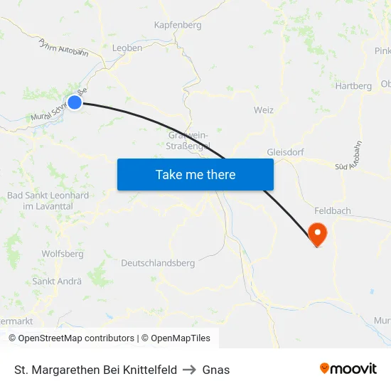 St. Margarethen Bei Knittelfeld to Gnas map