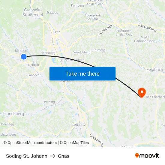 Söding-St. Johann to Gnas map