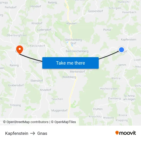 Kapfenstein to Gnas map