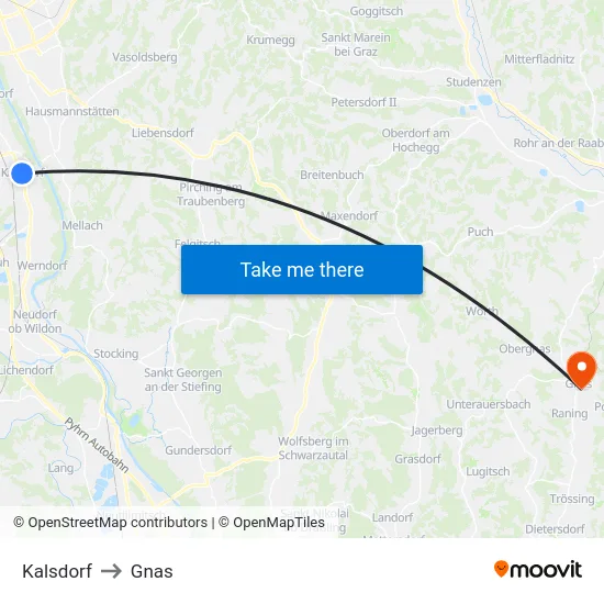Kalsdorf to Gnas map
