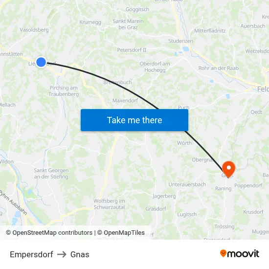 Empersdorf to Gnas map