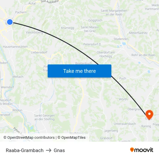 Raaba-Grambach to Gnas map