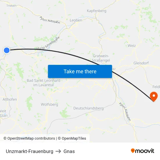 Unzmarkt-Frauenburg to Gnas map