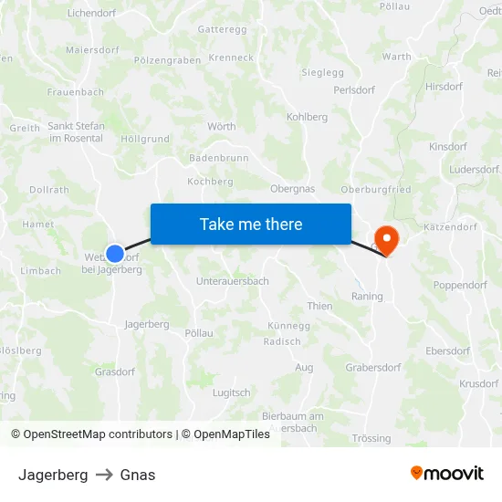 Jagerberg to Gnas map