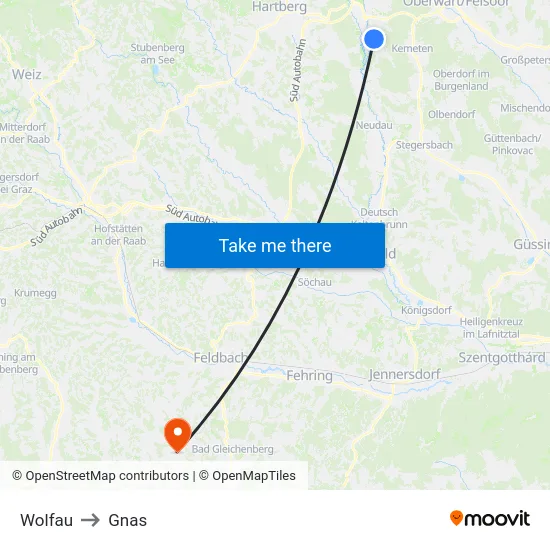 Wolfau to Gnas map