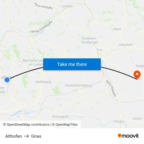 Althofen to Gnas map