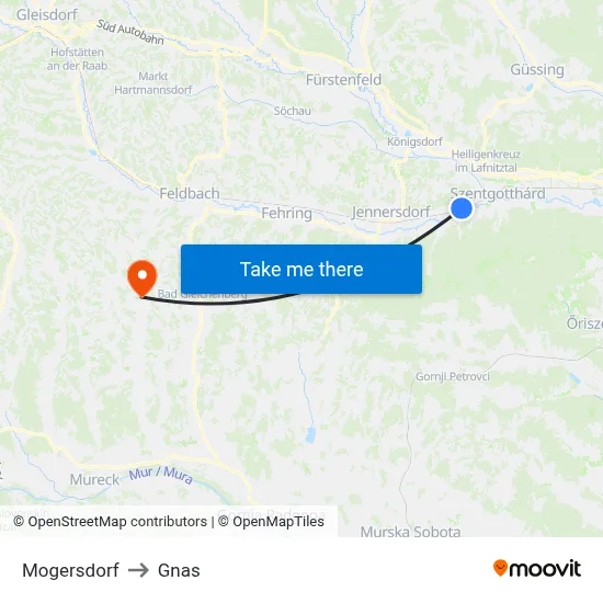 Mogersdorf to Gnas map