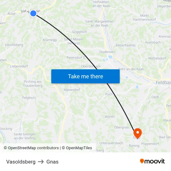 Vasoldsberg to Gnas map