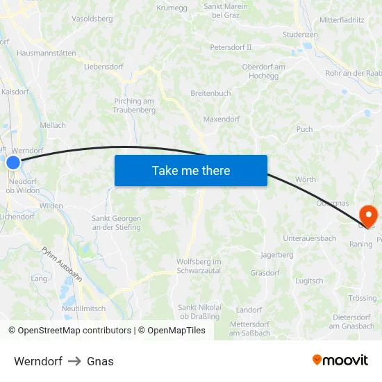 Werndorf to Gnas map