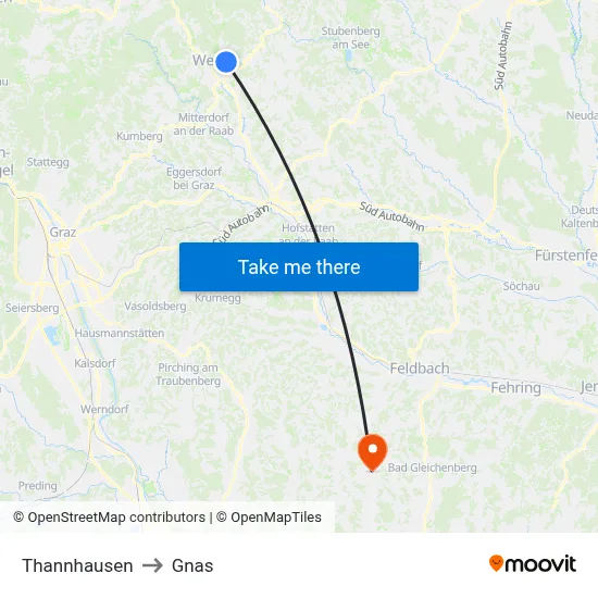 Thannhausen to Gnas map