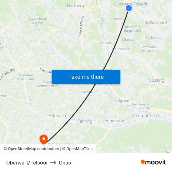 Oberwart/Felsőőr to Gnas map