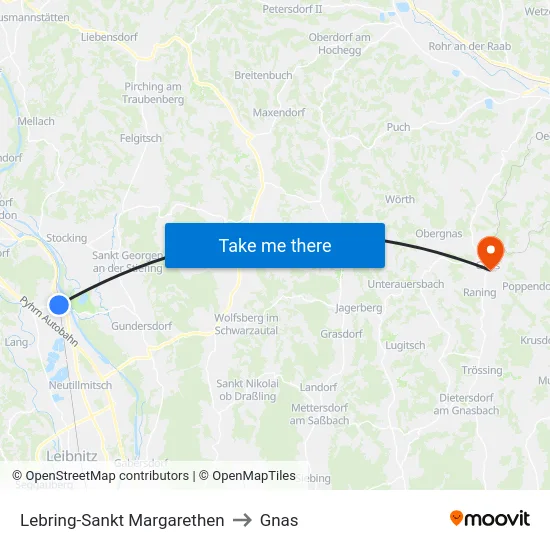 Lebring-Sankt Margarethen to Gnas map