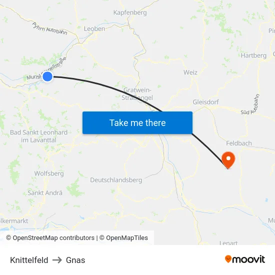 Knittelfeld to Gnas map