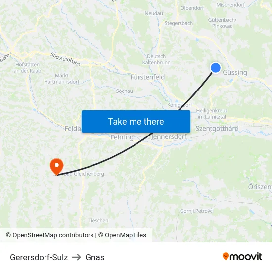 Gerersdorf-Sulz to Gnas map