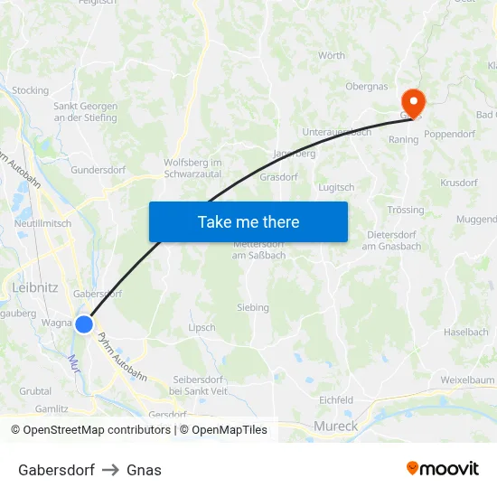 Gabersdorf to Gnas map