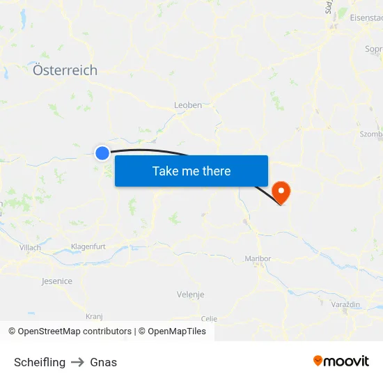 Scheifling to Gnas map