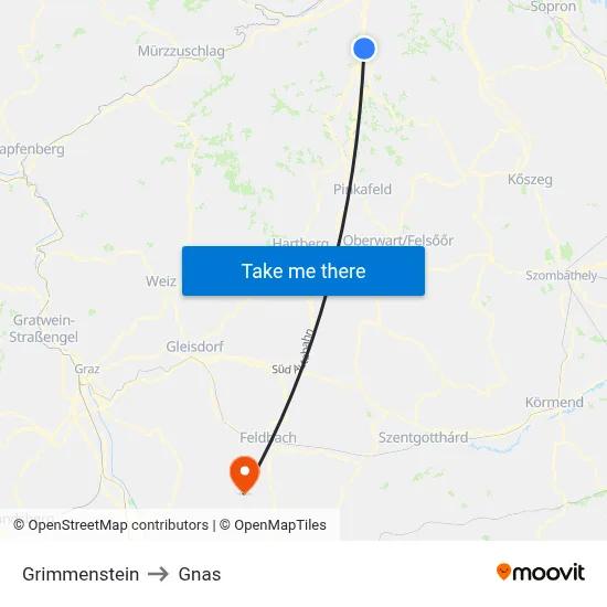 Grimmenstein to Gnas map