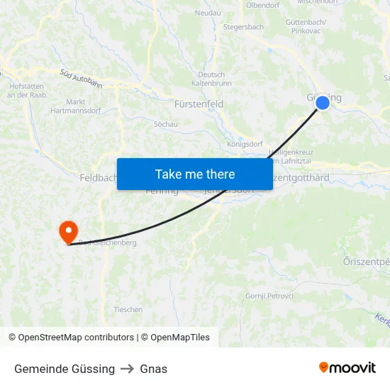 Gemeinde Güssing to Gnas map