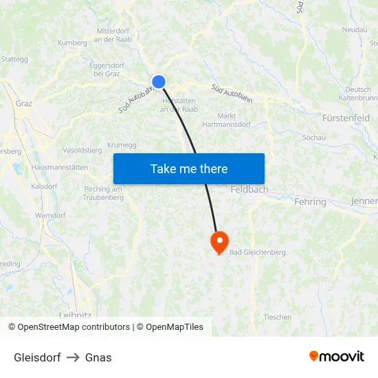 Gleisdorf to Gnas map