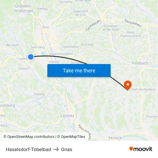 Haselsdorf-Tobelbad to Gnas map