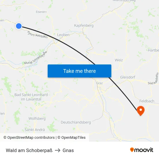 Wald am Schoberpaß to Gnas map