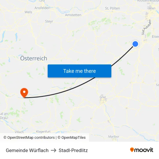 Gemeinde Würflach to Stadl-Predlitz map