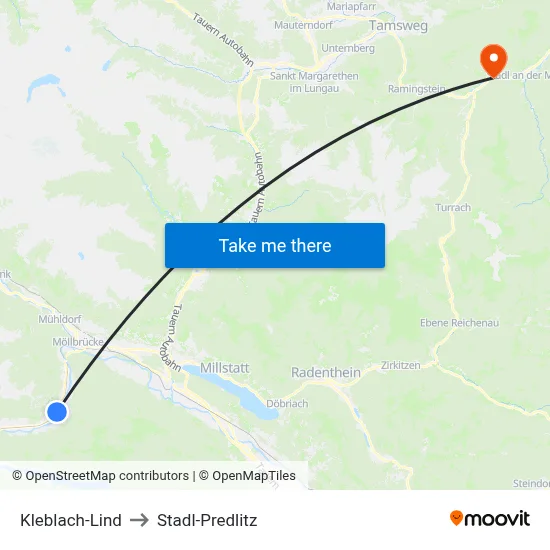 Kleblach-Lind to Stadl-Predlitz map