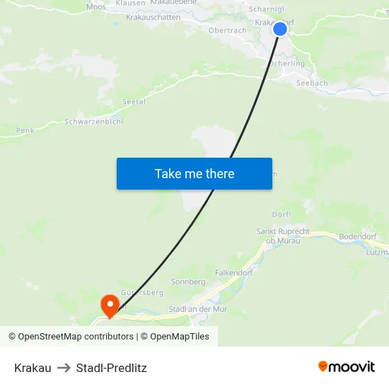Krakau to Stadl-Predlitz map
