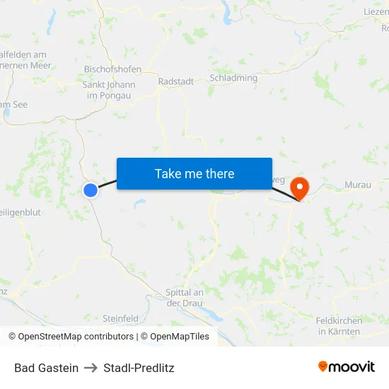 Bad Gastein to Stadl-Predlitz map