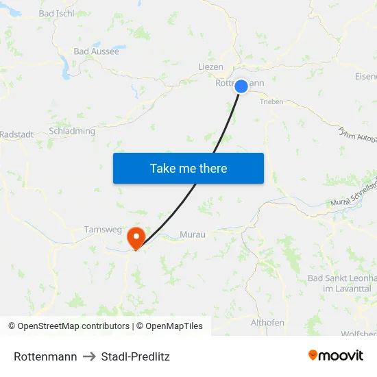Rottenmann to Stadl-Predlitz map