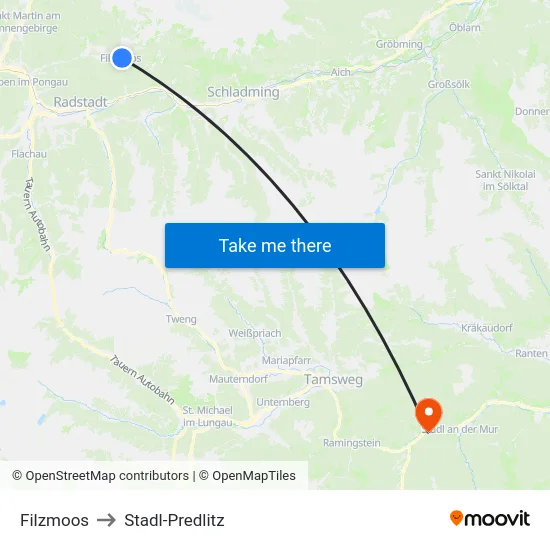 Filzmoos to Stadl-Predlitz map