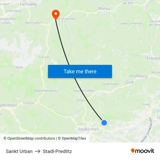 Sankt Urban to Stadl-Predlitz map