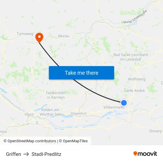 Griffen to Stadl-Predlitz map