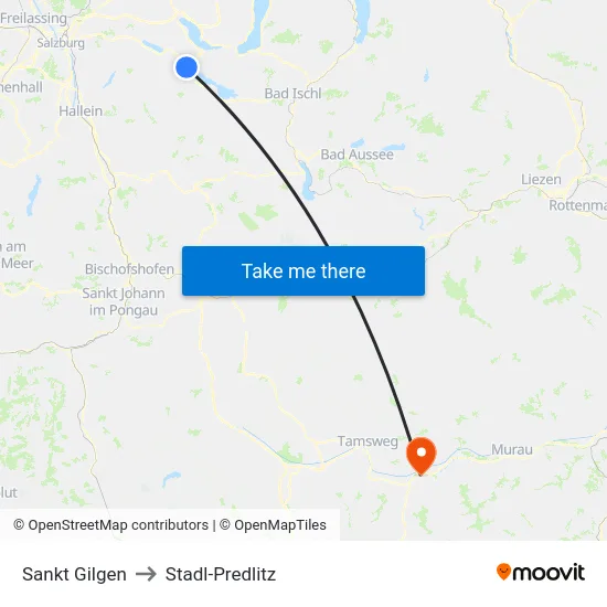 Sankt Gilgen to Stadl-Predlitz map