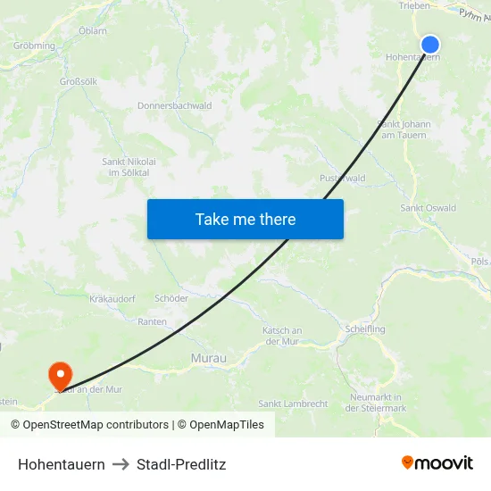 Hohentauern to Stadl-Predlitz map