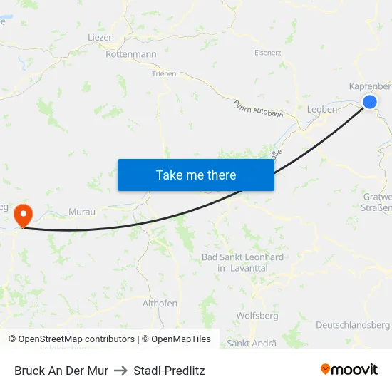 Bruck An Der Mur to Stadl-Predlitz map