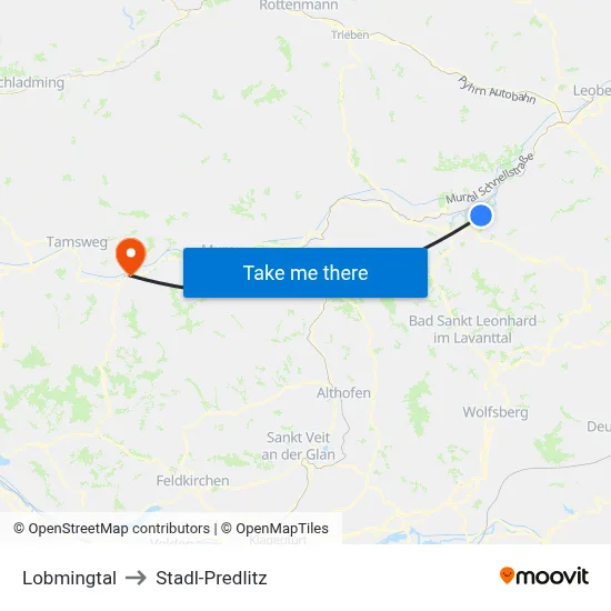 Lobmingtal to Stadl-Predlitz map