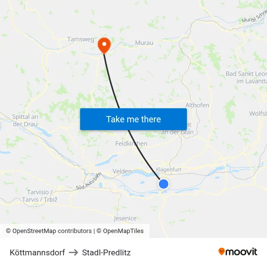 Köttmannsdorf to Stadl-Predlitz map