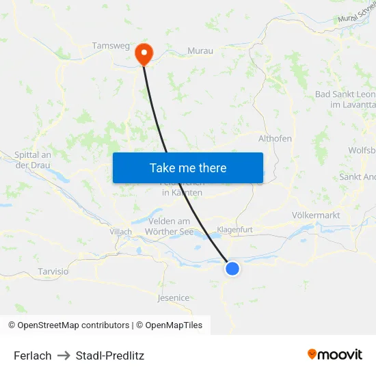 Ferlach to Stadl-Predlitz map