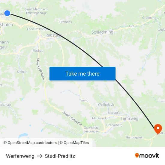 Werfenweng to Stadl-Predlitz map