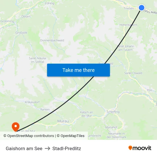 Gaishorn am See to Stadl-Predlitz map